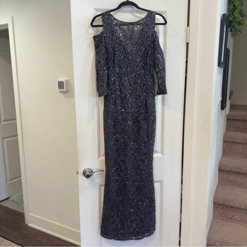 JC Penny Blue Sage Elegant Anthracite Lace Evening Dress